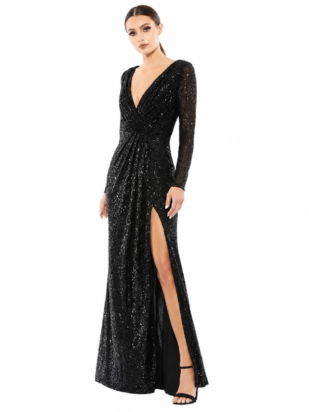 Ieena Mac Duggal 26395 Black Sequin Long Sleeve Gown Size 4 NWT